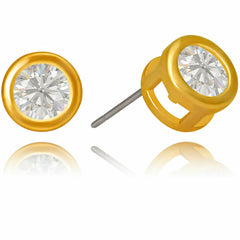Gold Plated Cubic Zirconia Button Birthstone Stud Earrings