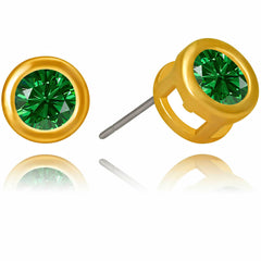 Gold Plated Cubic Zirconia Button Birthstone Stud Earrings