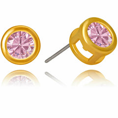 Gold Plated Cubic Zirconia Button Birthstone Stud Earrings