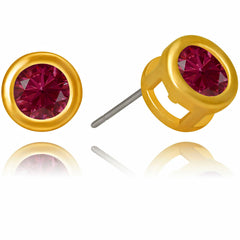 Gold Plated Cubic Zirconia Button Birthstone Stud Earrings