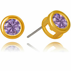 Gold Plated Cubic Zirconia Button Birthstone Stud Earrings