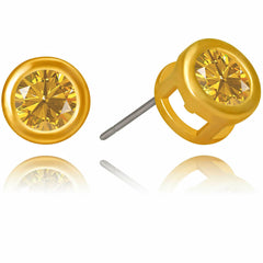 Gold Plated Cubic Zirconia Button Birthstone Stud Earrings