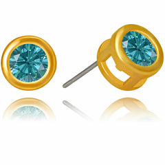 Gold Plated Cubic Zirconia Button Birthstone Stud Earrings