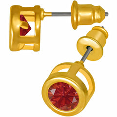 Gold Plated Cubic Zirconia Button Birthstone Stud Earrings