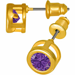 Gold Plated Cubic Zirconia Button Birthstone Stud Earrings