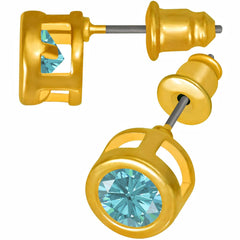 Gold Plated Cubic Zirconia Button Birthstone Stud Earrings