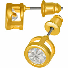 Gold Plated Cubic Zirconia Button Birthstone Stud Earrings
