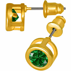 Gold Plated Cubic Zirconia Button Birthstone Stud Earrings