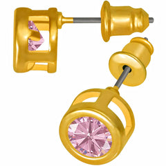 Gold Plated Cubic Zirconia Button Birthstone Stud Earrings