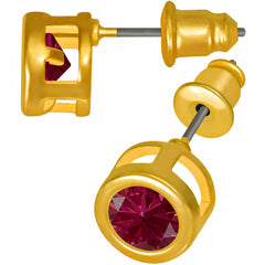 Gold Plated Cubic Zirconia Button Birthstone Stud Earrings