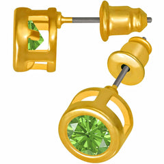 Gold Plated Cubic Zirconia Button Birthstone Stud Earrings