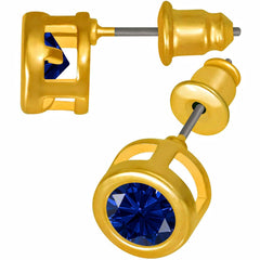 Gold Plated Cubic Zirconia Button Birthstone Stud Earrings