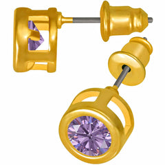 Gold Plated Cubic Zirconia Button Birthstone Stud Earrings