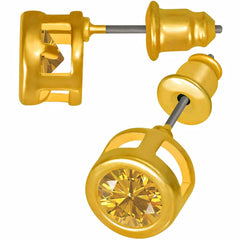 Gold Plated Cubic Zirconia Button Birthstone Stud Earrings