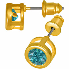 Gold Plated Cubic Zirconia Button Birthstone Stud Earrings