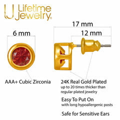 Gold Plated Cubic Zirconia Button Birthstone Stud Earrings
