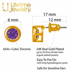 Gold Plated Cubic Zirconia Button Birthstone Stud Earrings
