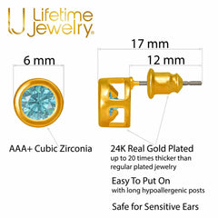 Gold Plated Cubic Zirconia Button Birthstone Stud Earrings