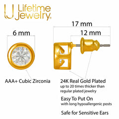 Gold Plated Cubic Zirconia Button Birthstone Stud Earrings