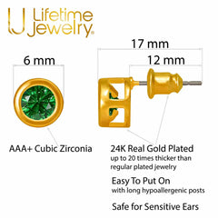 Gold Plated Cubic Zirconia Button Birthstone Stud Earrings