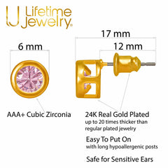 Gold Plated Cubic Zirconia Button Birthstone Stud Earrings