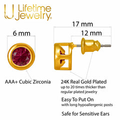 Gold Plated Cubic Zirconia Button Birthstone Stud Earrings