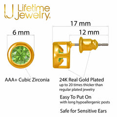 Gold Plated Cubic Zirconia Button Birthstone Stud Earrings