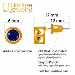 Gold Plated Cubic Zirconia Button Birthstone Stud Earrings