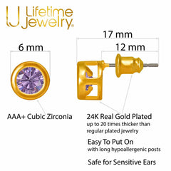 Gold Plated Cubic Zirconia Button Birthstone Stud Earrings