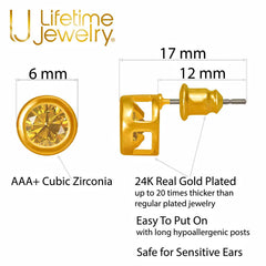 Gold Plated Cubic Zirconia Button Birthstone Stud Earrings