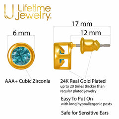 Gold Plated Cubic Zirconia Button Birthstone Stud Earrings