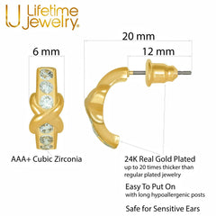 Gold Plated Hugs & Kisses Cubic Zirconia Stud Earrings 24k Gold Plated