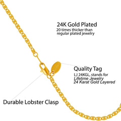 Gold Plated Flat Mariner Link Chain Anklet, 2.5mm