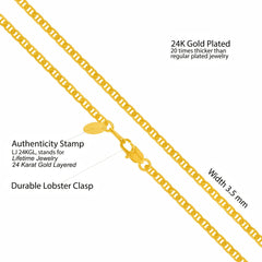 Gold Plated 3.5mm Flat Mariner Chain Necklace