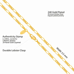 Gold Plated 3.5mm Figaro Chain Necklace