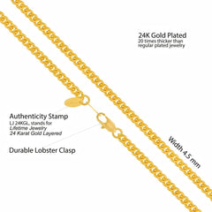 Gold Plated Necklace 4.5mm Cuban Link Chain