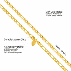 Gold Plated 4.5mm Figaro Chain Necklace