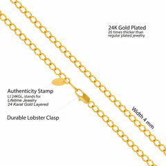 Gold Plated 4mm Diamond Cut Curb Link Chain Necklace