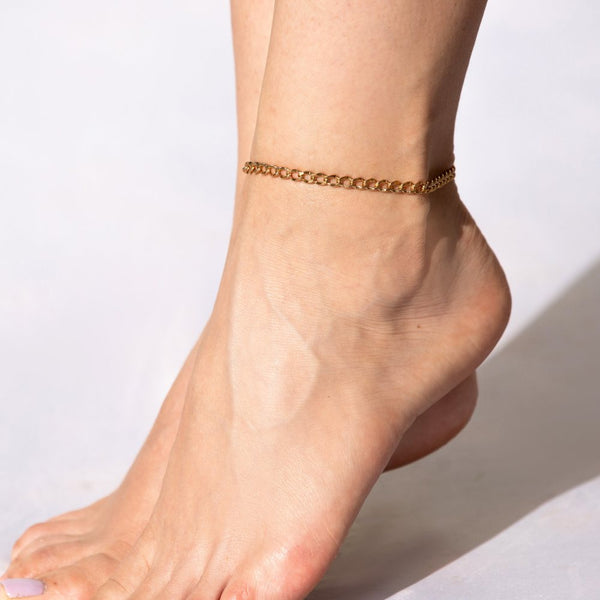 Gold Plated 4mm Diamond Cut Curb Link Anklet