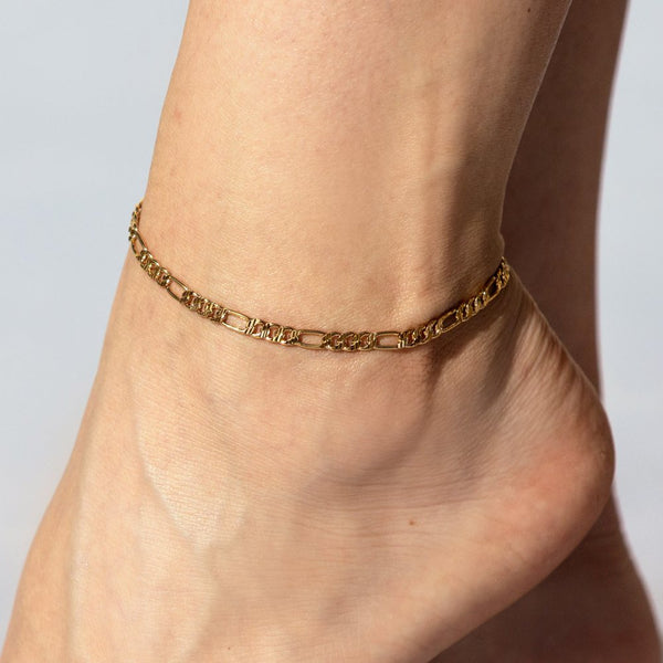 4mm Swiss Cut Figaro Anklet - Gold Plated | Lifetime Jewelry