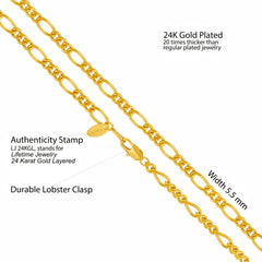 Gold Plated 5.5mm Rounded Figaro Chain Necklace