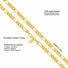 Gold Plated 5mm Crushed Figaro Chain Necklace
