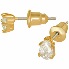 Gold Plated 5mm Cubic Zirconia Teardrop Stud Earrings