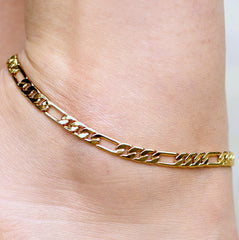 Gold Plated Figaro Chain Anklet, 5mm