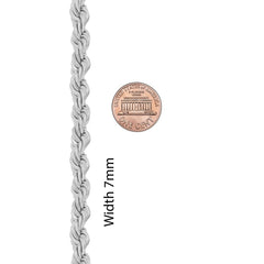 7mm Rope Chain Rhodium (White Gold)