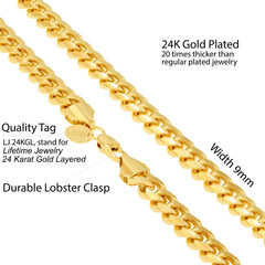 Gold Plated 9mm Cuban Link Chain (Round)