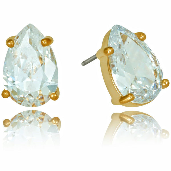 Gold Plated 9mm Cubic Zirconia Teardrop Stud Earrings