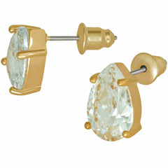 Gold Plated 9mm Cubic Zirconia Teardrop Stud Earrings