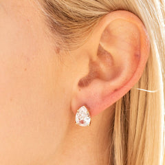 Gold Plated 9mm Cubic Zirconia Teardrop Stud Earrings
