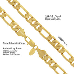 Gold Plated 9mm Figaro Bracelet